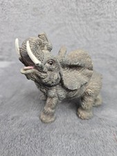 Vintage Textured Resin Elephant Figurine Trumpeting Trunk Up Good Luck Decor picture