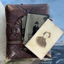 Antique Victorian CDV Leather Photo Album As Is Empty but Comes with 3 Tintypes picture