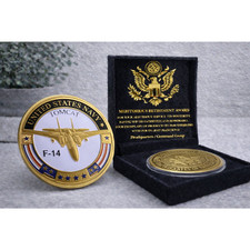 U S NAVY F-14 TOMCAT Challenge Coin USN w/ Retirement Award picture