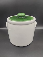 Vintage McCoy Lancaster Colony Crock Cookie Jar Bean Pot MCM White & Green picture