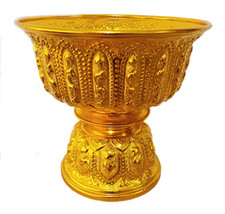 VINTAGE STYLE PHAN LAO GOLD TRAY BOWL THAI DESIGN ALUMINUM GIFT HOME DECOR 16cm picture