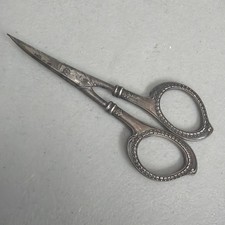 ORNATE & VINTAGE STERLING SILVER HANDLED SEWING Mini SCISSORS Snips picture