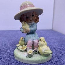 Vintage Bisque Porcelain Girl with Chicks Figurine  Numbered 6175 Easter Spring picture