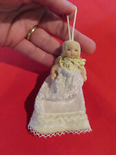 Jointed bisque miniature Victorian dressed baby doll Christmas tree ornament picture