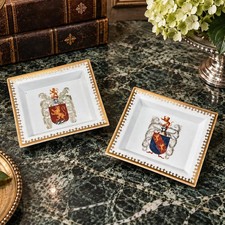 Pair Vintage Porcelain Armorial Catchall Trays Heraldic Coat of Arms Dish picture