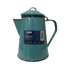 Turquoise Enamelware Coffee Pot 2 Qt Hinged Lid Camping Cafe de Olla Cinsa NEW picture