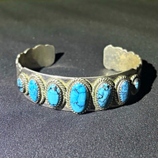 Harry B Yazzie HBY Sterling Silver Turquoise Navajo Cuff Bracelet 46g Vintage picture