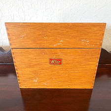 Weis Brown Wood Grain Recipe Index Box Vintage Antique Dovetail 6.5in x 5in picture