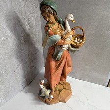 Fontanini Simoncini Girl with Goose Painted Resin Figurine 1986 Italian picture