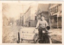 Antique Photo 1915 Harley Davidson Motorcycle Delivery Work Cart Sidecar Street picture