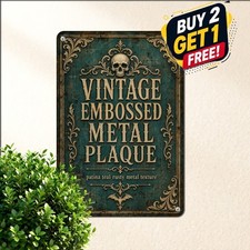 Embossed Style Skull Gothic Biker Garage Man Cave Vintage Metal Tin Sign picture
