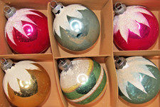 Lot Vintage Glass Snow Cap Mica Large BALL Christmas Ornaments Shiny Brite picture