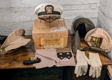 Vintage US Navy Officer Hat & Accs Lot Naval Commander USS Pennsylvania Dress picture