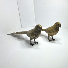 Pair of Metal Brass Quail Bird Figurines Decorative Collectibles Long Tails picture