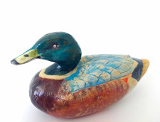 Vintage Hand Carved Wood Mallard Duck Decoy Figurine Rustic Folk Art 6.5