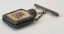 Vintage Antique Miniature Perfume Bottle + Dabber Floral Brooch Rare picture