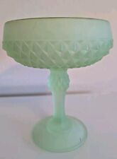Indiana Diamond Frosted Pedestal Green Frosted Pedestal Compote Candy Dish VTG.  picture