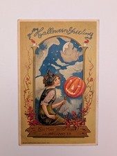 Rare 1912 Antique Halloween Postcard Winsch Schmucker Moon Witch Woman JOL picture