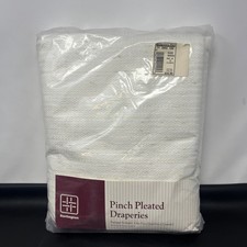 Vtg Burlington Pleat Drapes Curtains Antique White Slub Texture 2 Panels 50x63 picture