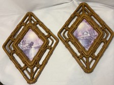 Vintage 1983 HOMCO (Home Interior) Diamond Shape Faux Ratten Wall Art picture