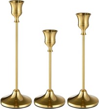 Willceka Gold Candlestick Holders, Taper Candle Holders, Set of 3 Brass Candle H picture