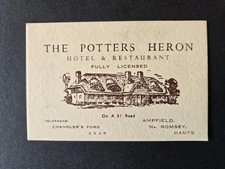 The Potters Heron Hotel and Restaurant Hampshire England Business Card 1950s picture