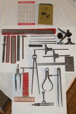 VINTAGE DEPTH ANGLE RULER PROTRACTOR LOT + MACHINIST TOOLS picture