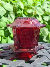 Vintage Homco Ruby Red Glass Pagoda Fairy Lamp Lantern Candle Holder Votive picture