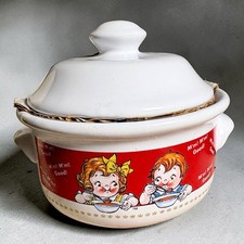 Vintage 1998 'Campbell’s Soup Kids' Ceramic Lidded Bowl Crock Houston Harvest picture