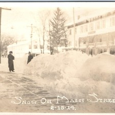 1914 Snow On Main Street RPPC Blizzard Winter Ice Icicles People Photo Postcard picture
