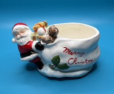 VTG Flambro Santa Claus Hold Large Toy Sack Ceramic Planter Candy Dish Taiwan picture