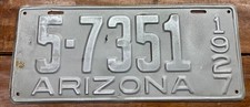 ROCK SOLID RUST FREE 1927 YAVAPAI COUNTY ARIZONA LICENSE PLATE, 5-7351 MVD CLEAR picture