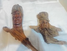 Rare Wyoming GARY MOATS Carved Wooden Wall Wood Spirit Set Indian Mountain Man  picture