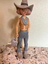 Wood Hand Carved & Painted Cowgirl With a Bucket. 9