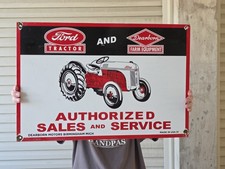VINTAGE LARGE FORD TRACTOR AND DEARBORN FARM EQUIP PORCELAIN SIGN 24