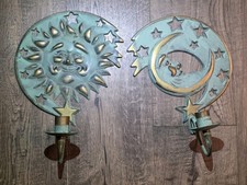 Vintage PartyLite Sun Moon Stars Wall Sconce Candle Holders Set Metal 1994 picture