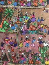 Mexican Amate Bark Folk Art Handmade Painting - Festival Day - 23 x 16 picture