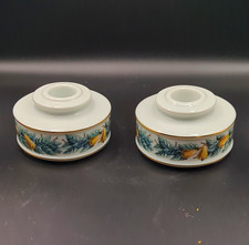 Set of 2 VTG AVON Partridge In A Pear Tree Christmas Candle Holders, c 1970s picture
