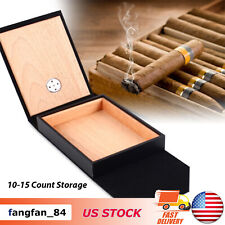 Portable Cigar Case Cedar Wood Leather Travel Box 10-15 Cigars Count Storage picture