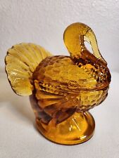LE Smith Amber Glass Standing Thanksgiving Turkey Covered Candy Dish Fast Ship picture