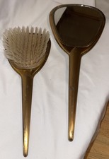 Vtg 2pc Set Brass ELGIN American Brush Mirror  Set USA Grooming Vanity fun picture