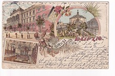 Postcard greeting from Leipzig litho conservatory crystal palace putto 1898 Bavaria 5 Pf picture