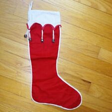 1950s Large 18” Christmas Stocking Red White Flannel with Jingle Bells picture