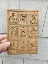 RARE WOODEN GERMAN Springerle Speculaas Butter Cookie Stamp Press Mold 9 PRINT picture
