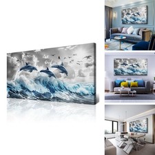 Wapluam Large Wall Art Bedroom Blue Waves Sea Wall Pictures Artwork Framed picture