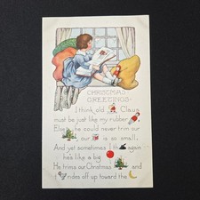 Vintage 1924 Whitney Rebus Christmas Postcard Girl Reading Window Unposted picture