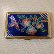 Vintage Cloisonné Floral & Butterfly Brass Cigarette Case Credit Card Money Clip picture
