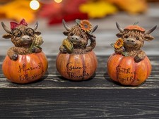 Highland Cow in Pumpkin Trio Tabletop Hannas Handiworks Autumn Fall Thanksgiving picture