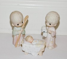 Precious Moments Come Let Us Adore Him SET 3 Baby Jesus Shepherds 1979 NO MARK picture