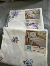 VTG Queen Marie Pillow Cases Sheet Double Sheet  Set NIB Purple/Blues Floral picture